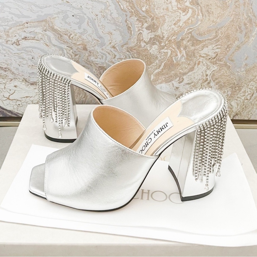 Jimmy Choo Baia rhinestone crystal Mule heel 100 silver size 41 retail $1099
